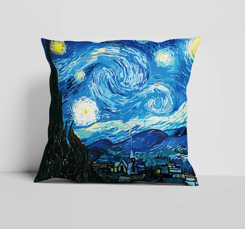 Cojín La Noche Estrellada Van Gogh 36x36 cm | Terciopelo Suave