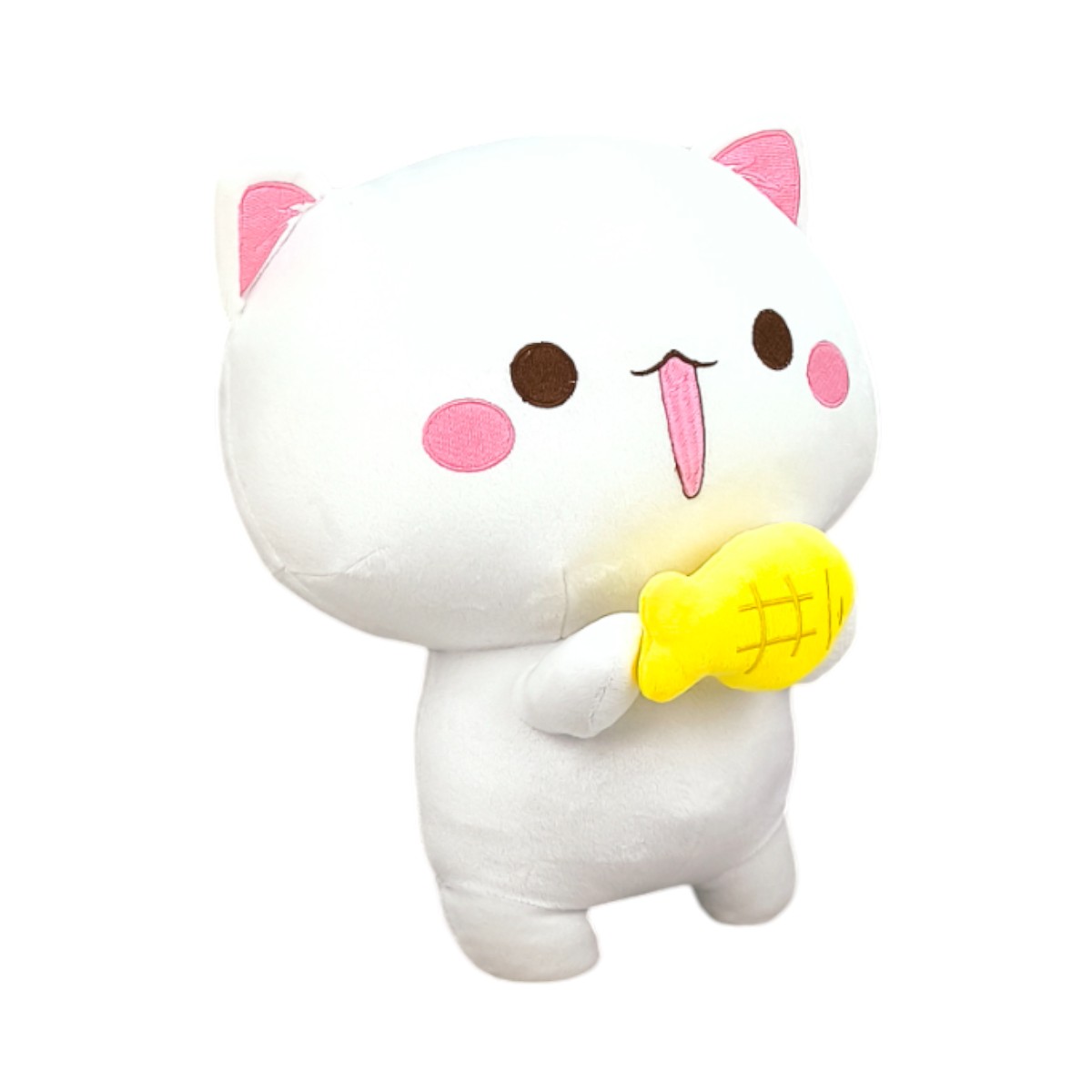 Peluche Gatito Blanco con Pez Amarillo 30 cm