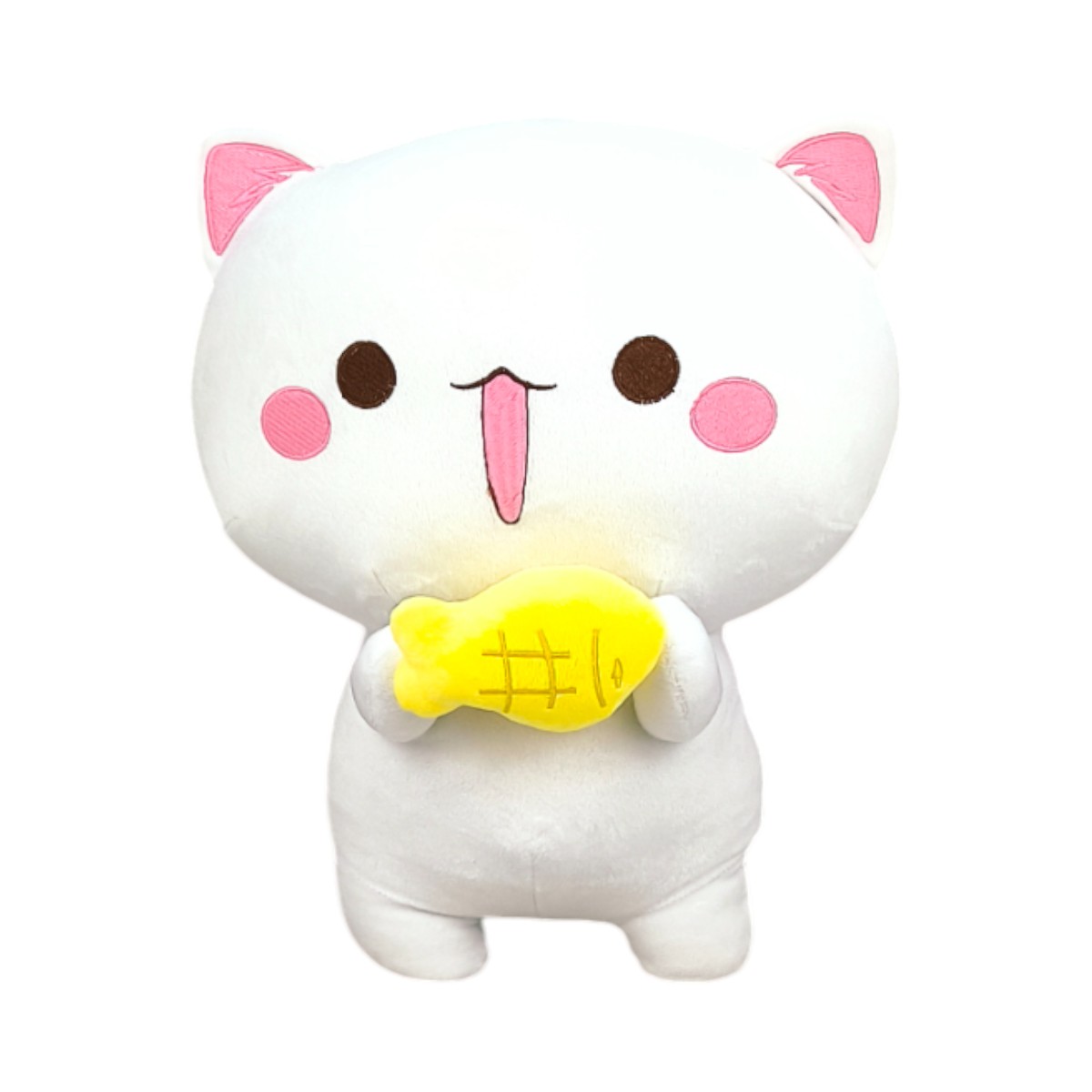 Peluche Gatito Blanco con Pez Amarillo 30 cm