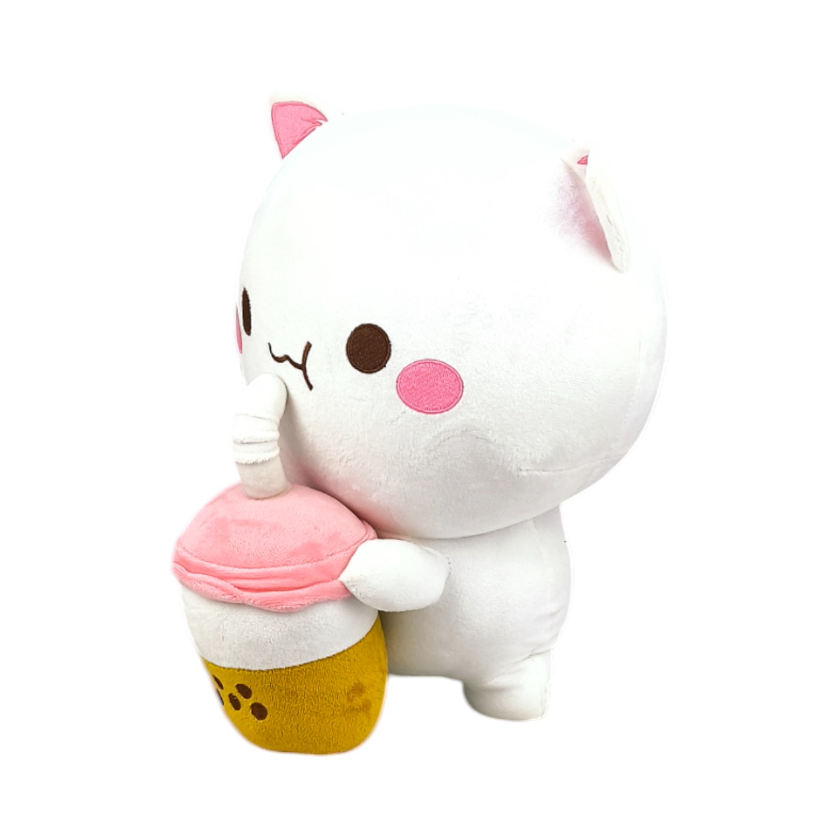 Peluche Gatito Blanco con Vaso de Bubble Tea 30 cm