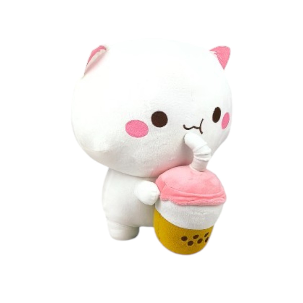 Peluche Gatito Blanco con Vaso de Bubble Tea 30 cm